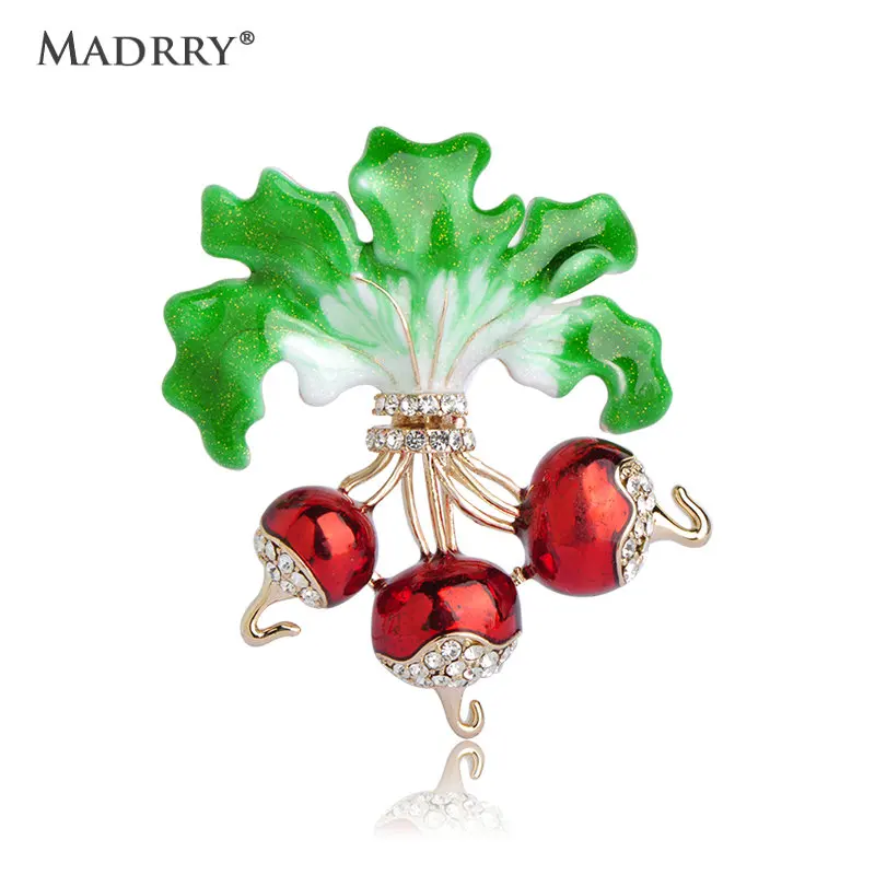 Madrry Новейшая эмаль Редиска Брошь Золотого цвета Кристальные броши для женщин Заколки для хиджабов, платков, платьев, украшений на вечеринки.