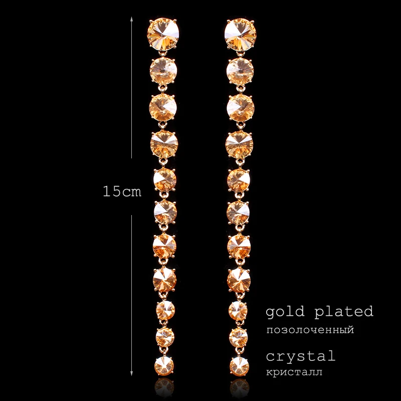 Fashion Dangle Brincos Hanging Long Drop Earrings Crystal Party Wedding Bridal Ear Jewelry Gold Color Bijoux Earings for Women | Украшения