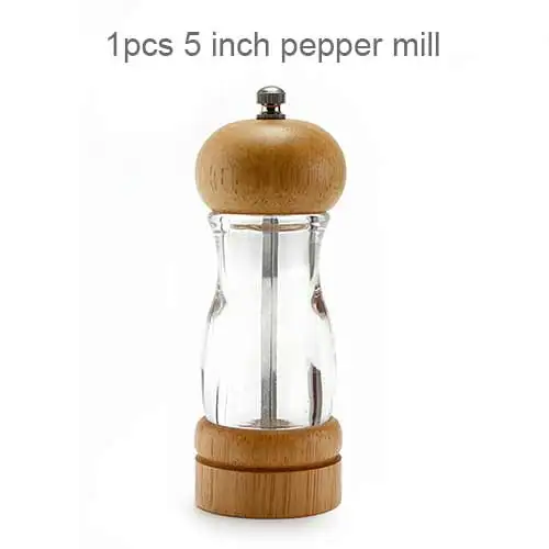 1pc-5 inch Новинка 5 дюймов мельница для соли и перца мельницы ручной дуб акриловые бутылки для специй Зерна мельница для приправы шлифовальная кухонная машина инструменты - Цвет: 1pc-5 inch