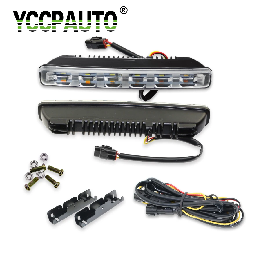 

YCCPAUTO 2Pcs High Power Aluminum LED Car Daytime Running Light White Yellow Turn Light Waterproof Auto DRL Driving Fog Lamp