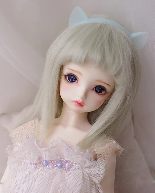 BJD кукла натуральный мех парик для 1/3 1/4 1/6 BJD кукла премьер-зеленый длинные прямые парики 9-10 см, 12 см, 14 см, 16-17 см 18-19 см 20-21 см 22-23 см - Цвет: Белый