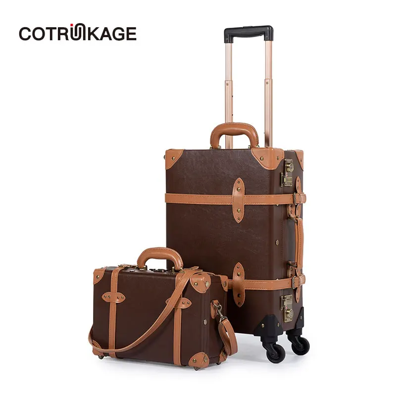 COTRUNKAGE мужской TSA замок винтажный чемодан для переноски коричневый кожзаменитель
