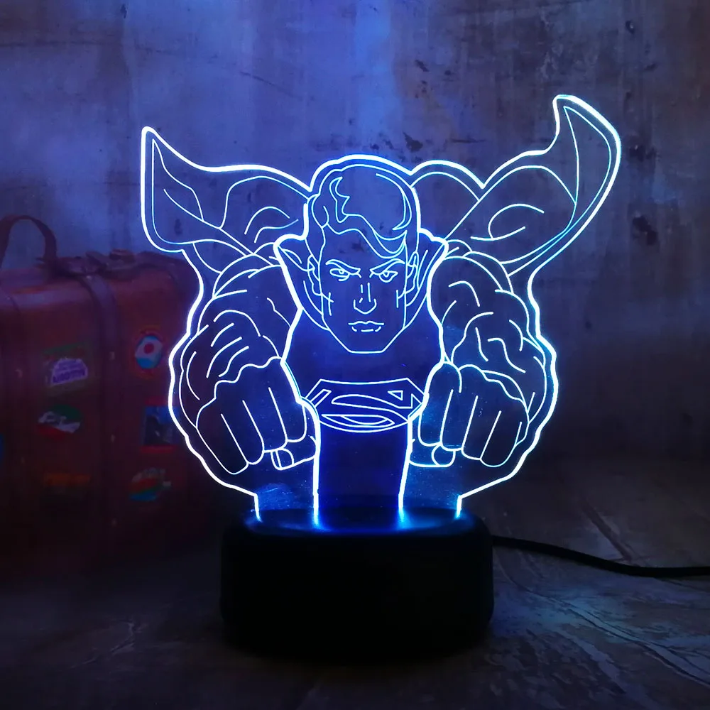 Новый светодиодный ночник Супермена Flying 3D RGB смешанный двойной цвет 7 цветов