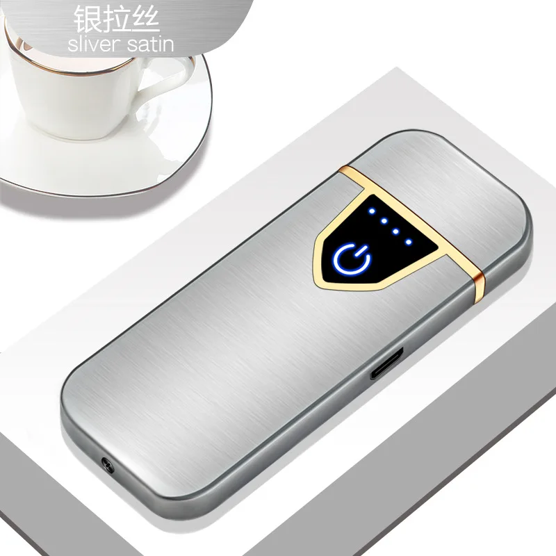 Silver Акция, новая usb зарядка, зажигалка, маленькая металлическая перезаряжаемая Зажигалка для сигарет, двухстороннее зажигание, тонкая электрическая зажигалка, подарок - Цвет: Silver