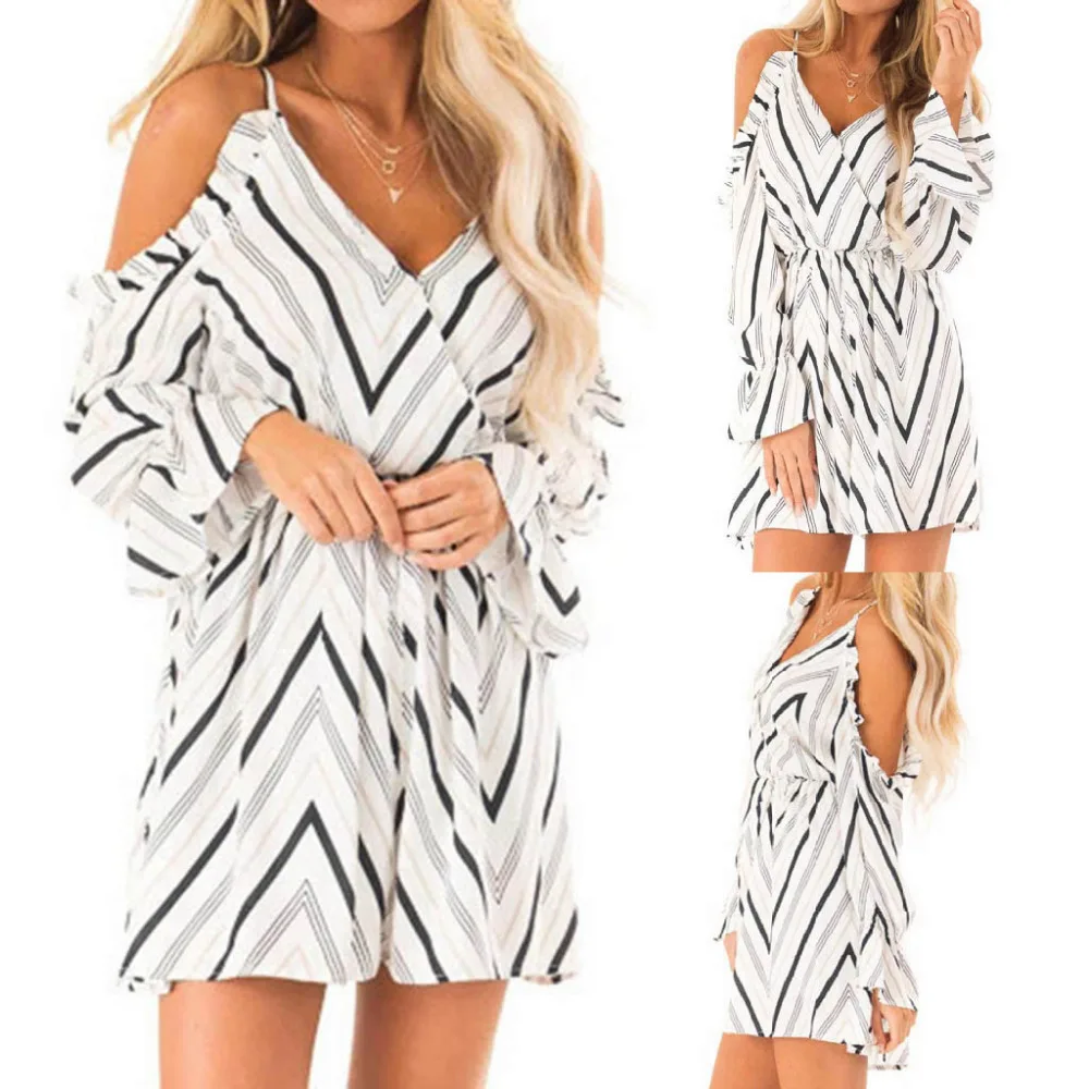 Женское мини-платье в полоску с открытыми плечами и оборками платье принцессы 3 14