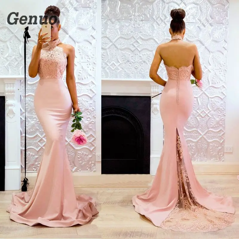 

Genuo Summer Sexy Lace Maxi Dress Vestidos Halter Off Shoulder Backless Long Dress Robe De Soiree Women Bodycon Party Dresses