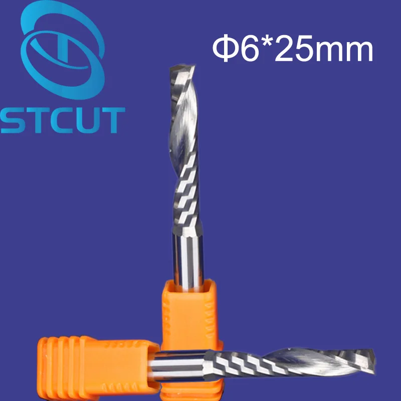 

Free shipping 5 pcs Carbide end mill single flute spiral CNC router end mill bits 6mm 25mm