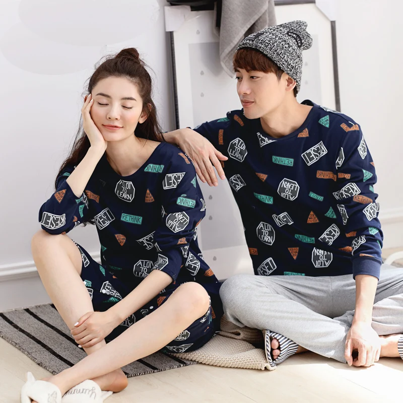 Весна и осень с длинными рукавами любителей пижамы 100% хлопок ночная рубашка