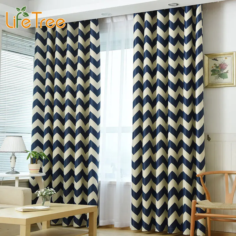 Современные светонепроницаемые шторы с принтом цветов волн для гостиной
