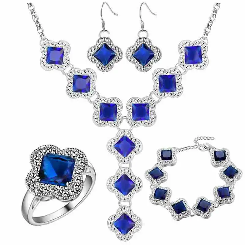 Браслет кулон ожерелье серьги кольцо набор с толстым покрытием 925 синий