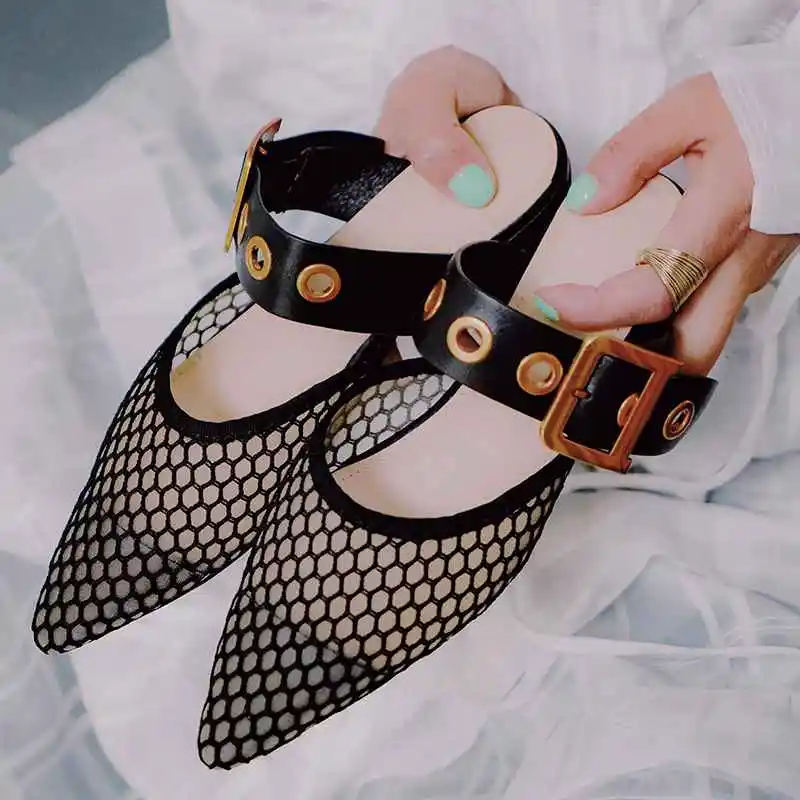 Мюли Krazing Pot сетчатые с острым носком на низком каблуке пикантные элегантные