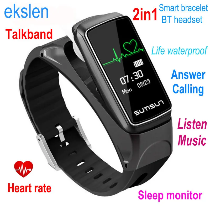 

Смарт-браслет ekslen B7 Talkband, 2 в 1, Bluetooth гарнитура с пульсометром, фитнес-трекер для здоровья, носимое устройство