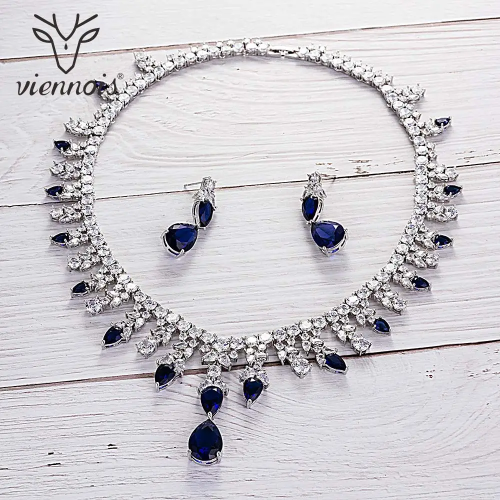 Viennois зеленый/синий/белый/красный цвет ожерелье набор для женщин кубический