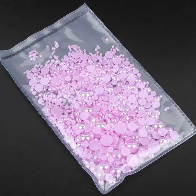 Lt Purple AB ABS Plastic pearl beads Mix Size About 15g/lot Half Round Flatback for Nail art and Phone Case DIY accessories | Дом и сад
