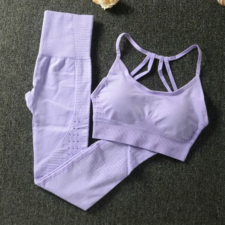 ZH001violet 24 Цвет 2 шт./компл. спортивные костюмы Бесшовные Йога Комплект Для женщин Фитнес Костюмы Спортивная одежда для спортивного зала, леггинсы на подкладке пуш-ап спортивный бюстгальтер - Цвет: ZH001violet