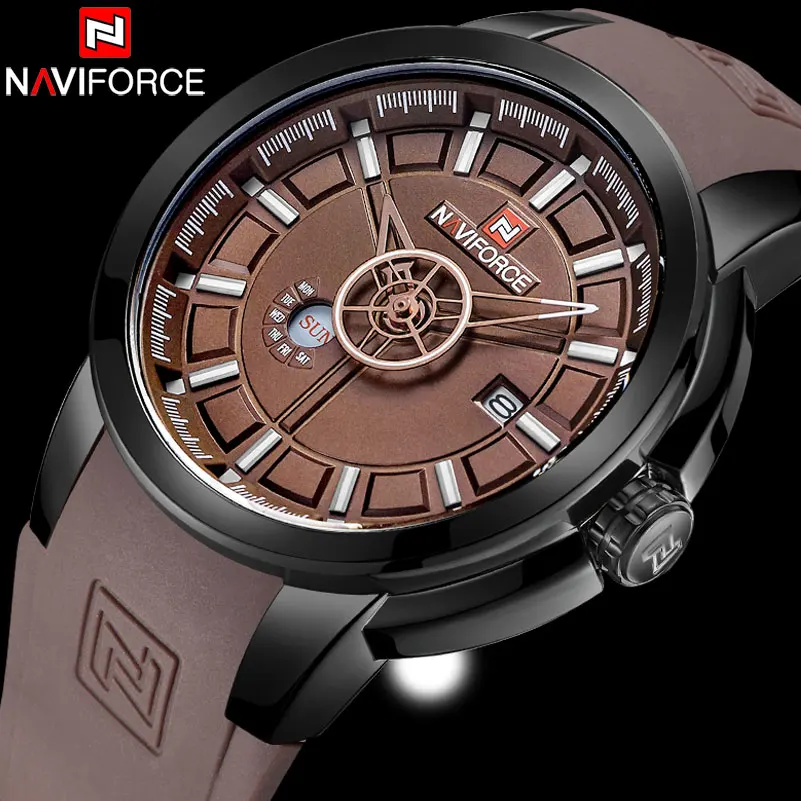 NAVIFORCE Брендовые мужские кварцевые часы водонепроницаемые спортивные на 30 м