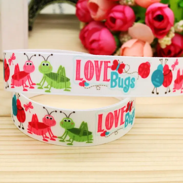 

7/8'' Free shipping bug printed grosgrain ribbon hair bow headwear party decoration wholesale OEM 22mm H4594