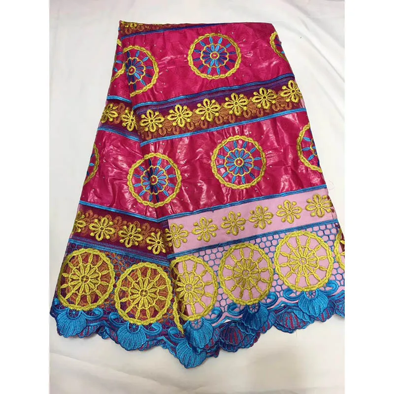 Королевский синий цветок Вышивка Материал 5 ярдов Базен Riche Getzner Африканский