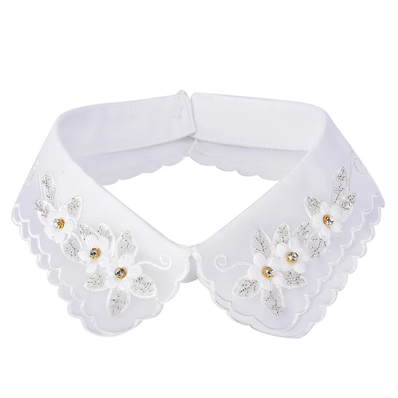 Lace Beaded Flower Necklace Choker All-Match Detachable Lapel False Collar Shirt Fake White Women Necklaces |
