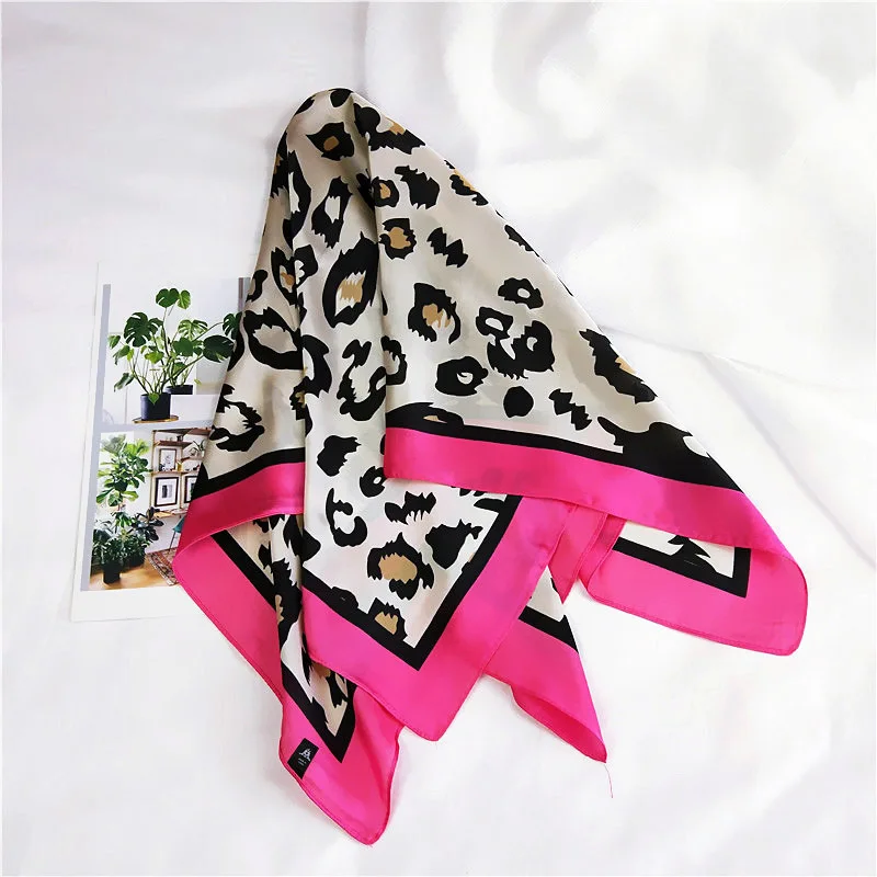Women Elegant Little Silk Square Scarf Leopard Printed Ribbon Neckerchief Hair Tie Band Neckwear Vintage Soft Fashion Accessorie |