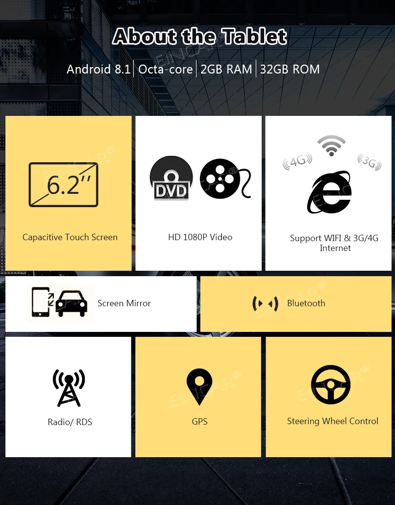 Navigation Support 3G 4G WiFi Mirror Link 1080P OBD2 SWC Dual Camera Eincar Android 8.1 Oreo OS Car Stereo Double Din 6.2 Inch | Автомобили