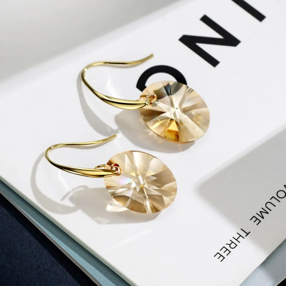 Женские серьги подвески Neoglory с австрийскими кристаллами светло желтого золота в