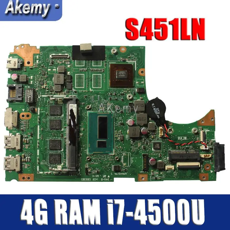 Материнская плата для ноутбука Amazoon S451LN 4G RAM i7 4500U For Asus S451 S451L V451 V451L S451LB тестовая