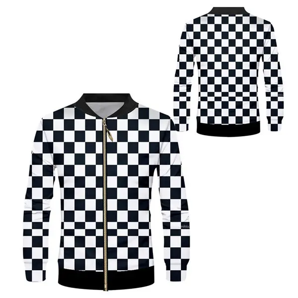 Black White Plaid Новинка, бейсбольные куртки на молнии с 3d принтом в виде золотой цепочки, мужская и женская уличная куртка в стиле хип-хоп, университетская куртка, пальто на заказ, S-6XL - Цвет: Black White Plaid