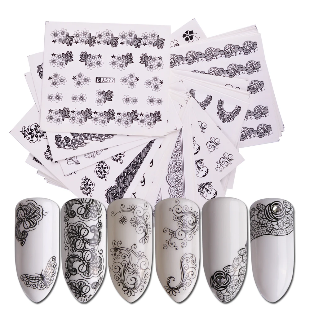 40 шт. белые и черные наклейки для ногтей|sliders for nails|nail sticker water transferwater transfer decals |