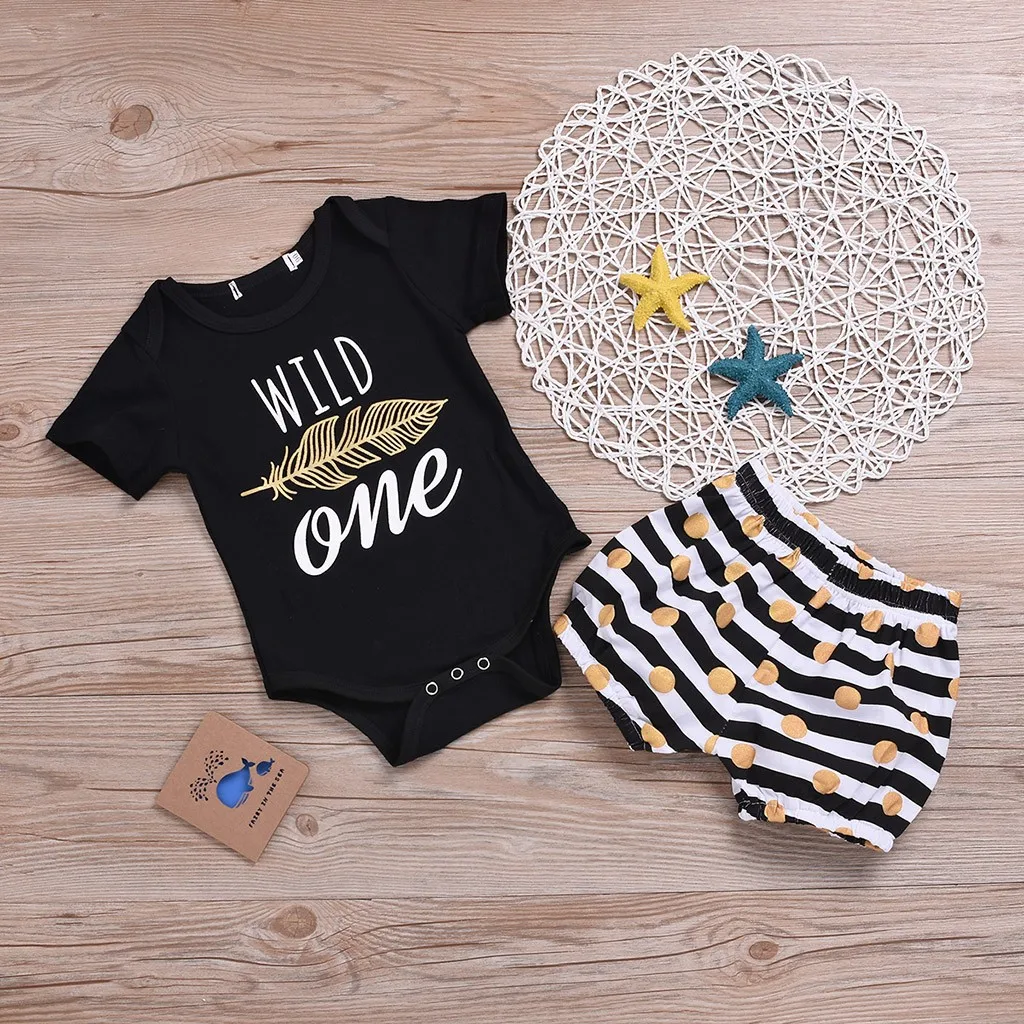 Toddler Baby Short Sleeve Feather Romper Tops+Stripe Shorts Set Kids Clothes Boy Summer Hooded Outfit | Детская одежда и обувь