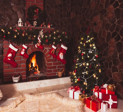 

10x10 футов каменная стена красные сапоги огненный кирпич камин Рождественская елка пользовательские фотографии фоны для студии винил 8x8 8x10