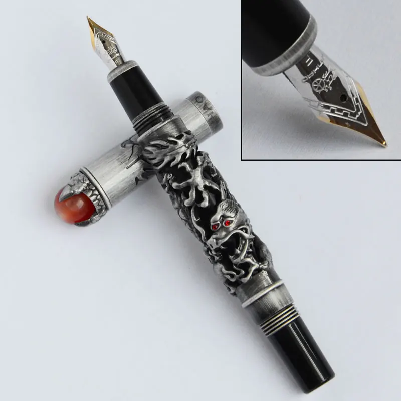 JINHAO DRAGON KING PLAY PEARL античная серебряная кисть с отделкой EMBOSS 18KGP прекрасная перьевая