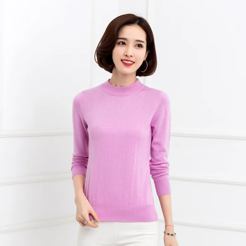 Spring Autumn And Winter Knitted Sweaters New Semi-high-collar Wool Bottom Shirt For Women | Женская одежда