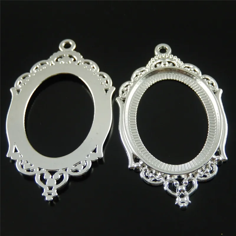 JulieWang 5PCs Mini Charm Alloy Retro Silver Plated Cameo Setting fit Oval 40*30mm Cabochon Pendant Charms Handmade Hanging Tops | Украшения