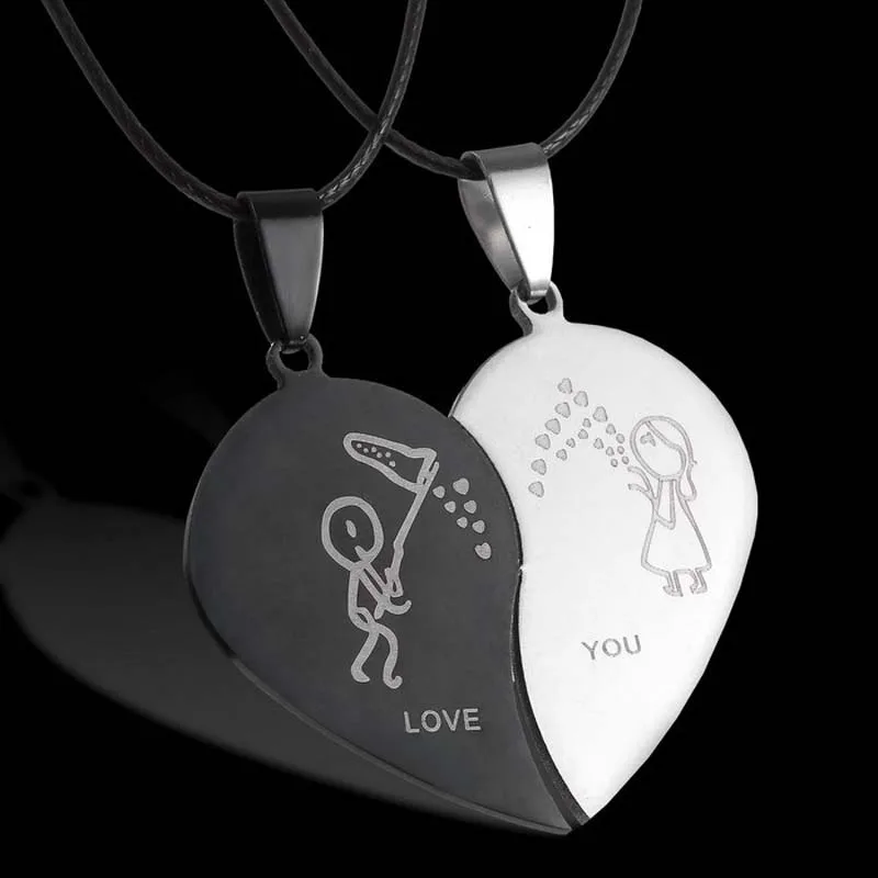 Модная подвеска в виде разбитого сердца Lover Ожерелье из кожаной цепи Цепочки и ожерелья Высокое качество Нержавеющая сталь Цепочки и ожерелья s лучшее для любимой, подруги подарок