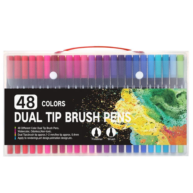 48 Colors 100 цветов, две кисти, художественные маркеры, ручки с тонкими кончиками и кончиками кисти, ручки для пулевых журналов, раскрашивающие книги для взрослых, каллиграфия, надпись - Цвет: 48 Colors