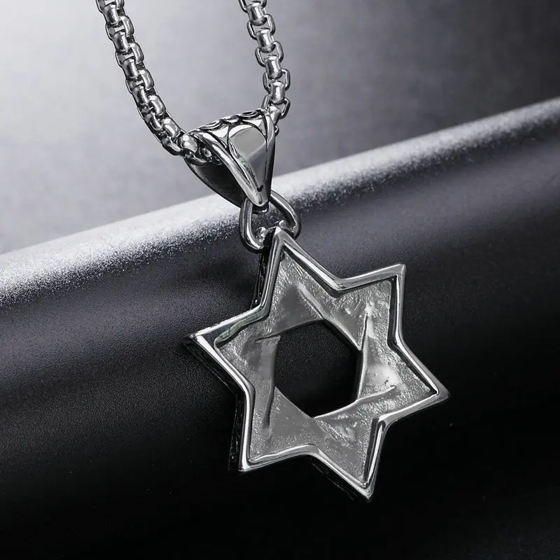 Amgj шесть еврей звезды гексаграмма кулон Цепочки и ожерелья Титан Сталь Панк