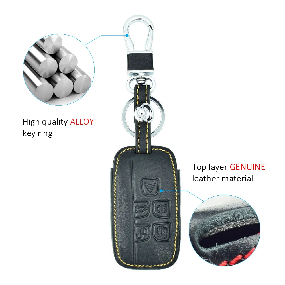 ATOBABI Real Leather Car Key Case Remote Fob Cover For Land Rover LR4 Discovery LR2 Range Sport Evoq Jaguar Smart Keychain | Автомобили и