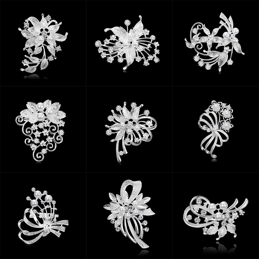 

Fashion Women Large Brooches Lady Snowflake Imitation Pearls Rhinestones Crystal Wedding Brooch Pin Jewelry Accessories Gift