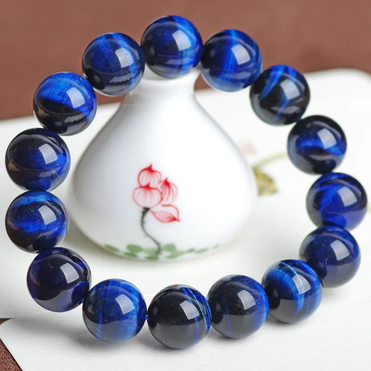 AAA Натуральный Синий Браслет тигровый глаз Для мужчин и женщин Gem Бусины бисер