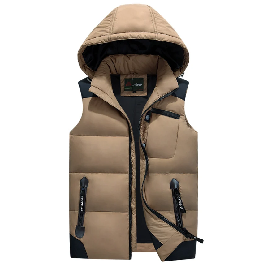 AFS JEEP 2016 Quality Branded Men's Winter Down Vests White Duck Padded Hooded Waistcoats Ultra Light Men L-5XL |