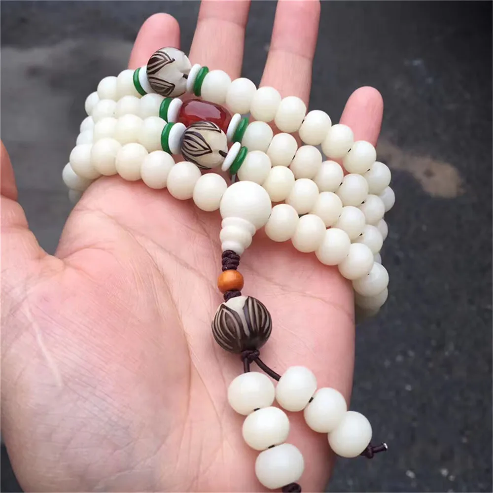 Оригинальный дизайн натуральный белый корень дерева Бодхи 108 Mala браслет молочный