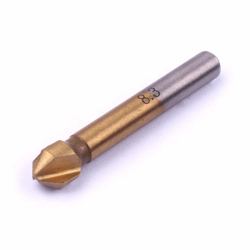 

6PCS Round Shank Titanium Coated 3 Flutes 90 Degree Chamfer Chamfering Cutter End Mill Tool Countersink Drill Bit Set 6.3-20.5MM