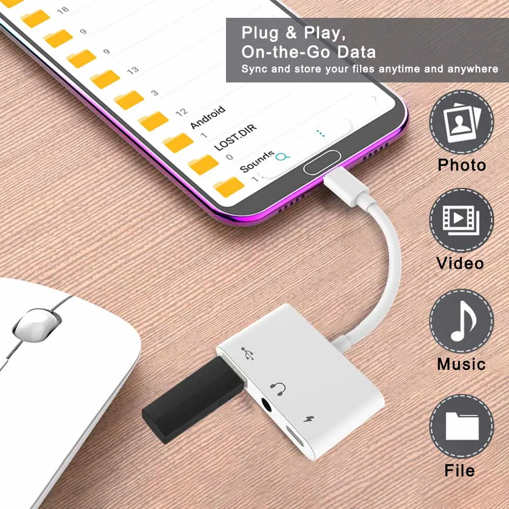 USB C к 3 камера считыватель OTG адаптер с type до 5 мм наушники AUX Jack Зарядка