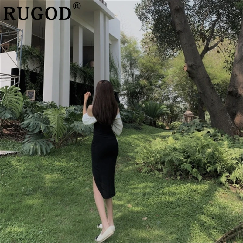 Женское длинное платье туника RUGOD корейские Необычные платья для вечеринок с