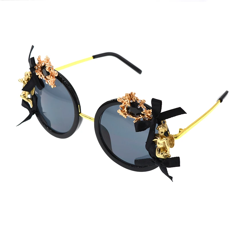 Женские солнцезащитные очки в стиле барокко черные круглые для вечеринки