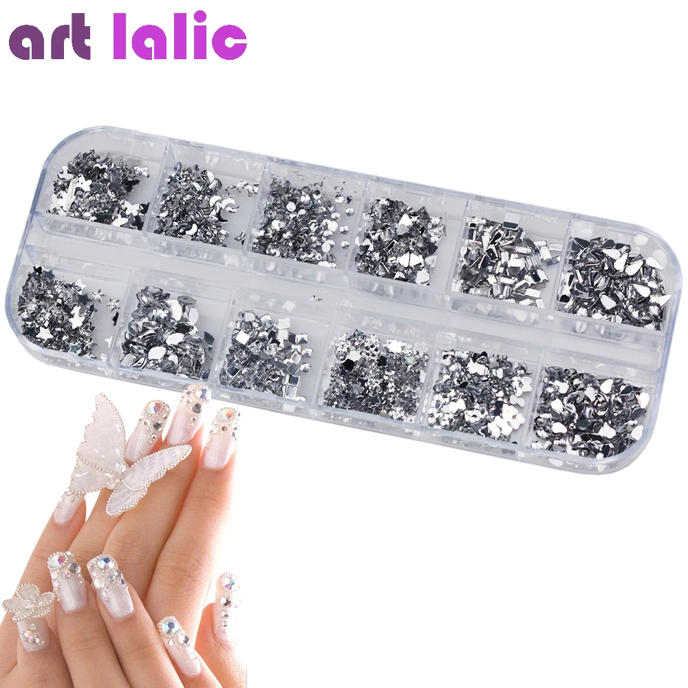 1 Case 12 Mix Crystal Rhinestones Nail Art Tips Glue DIY Glitter Studs Designs Manicure Transparent Mixed Size 3D Stones | Красота и