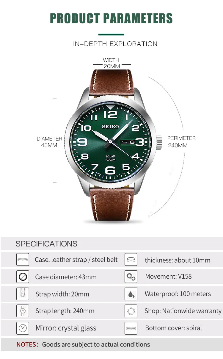 Оригинальные кварцевые часы SEIKO 5 с английским календарем, светящиеся спортивные мужские часы на солнечной энергии, повседневные водонепроницаемые часы 10 бар, гарантия