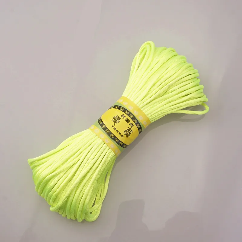 Fluorescent Green 20 м 2,5 мм Разноцветные нейлоновые черные Сатиновые китайские узлы, шелковый шнур для макраме, бисероплетенная нить Шамбала HK198 - Цвет: Fluorescent Green