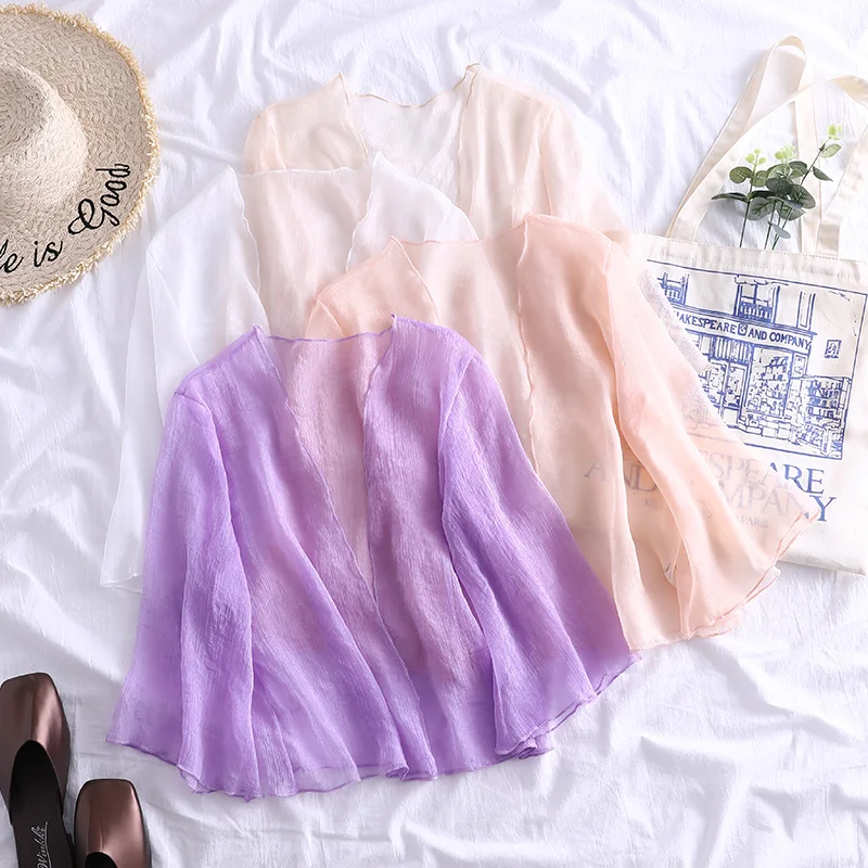 

Carol Diaries Women Blouse Casual Summer Sun Protection Tops Women Thin Cardigan Modal Sun Protection Clothing Tops Mesh